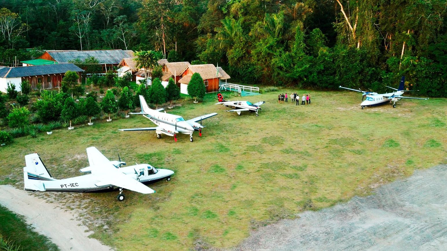 The sand airstrip beside the river, seen from the air