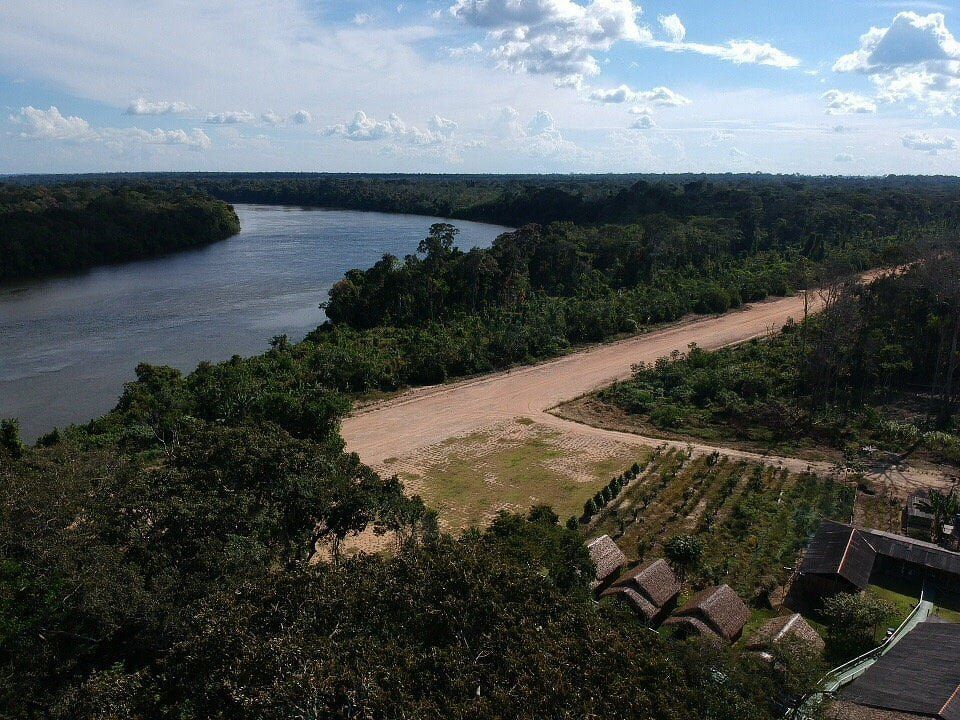 The lodge on the bank of the Roosevelt, seen from the air