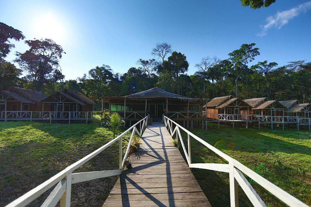 The raised walkway running down to the river